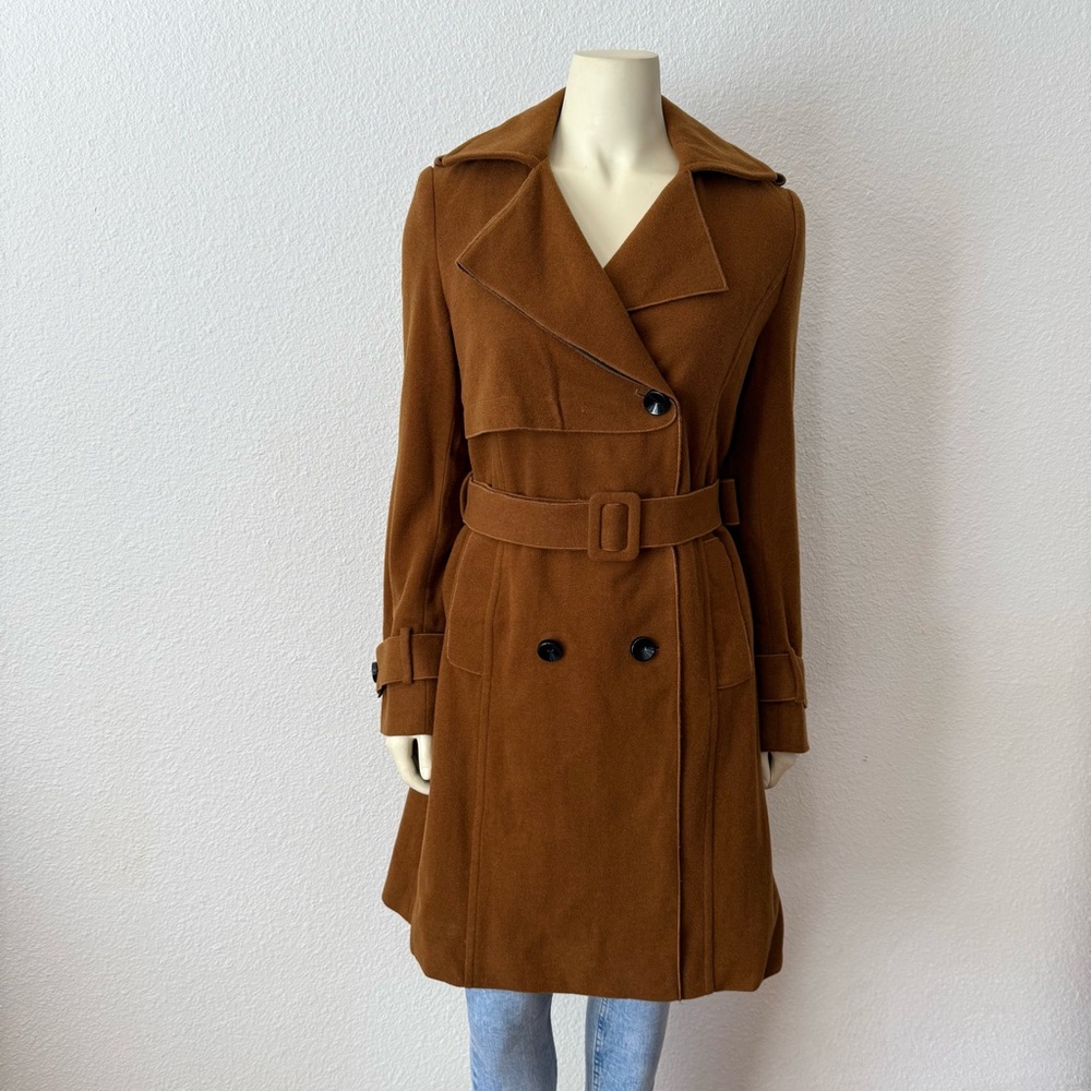 MO&Co. Wool Blend Double-breasted Belted Waist and Notch Lapels Coat